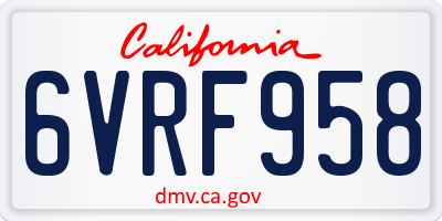 CA license plate 6VRF958