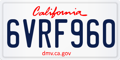CA license plate 6VRF960