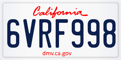 CA license plate 6VRF998