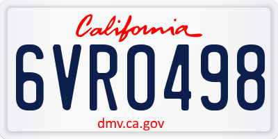 CA license plate 6VRO498
