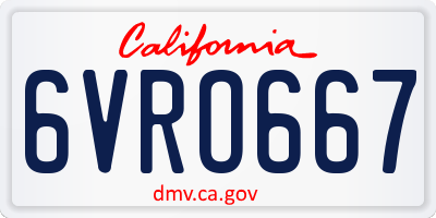 CA license plate 6VRO667
