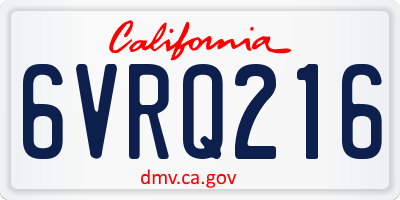 CA license plate 6VRQ216