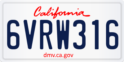 CA license plate 6VRW316