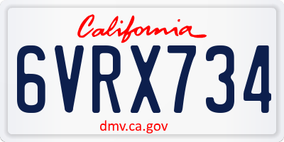 CA license plate 6VRX734