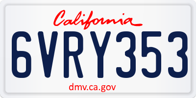 CA license plate 6VRY353