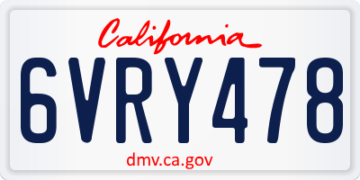 CA license plate 6VRY478