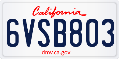CA license plate 6VSB803