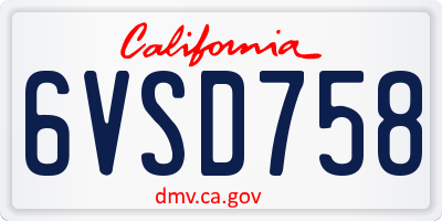 CA license plate 6VSD758
