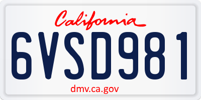 CA license plate 6VSD981