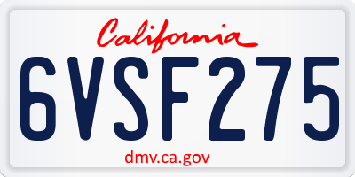 CA license plate 6VSF275