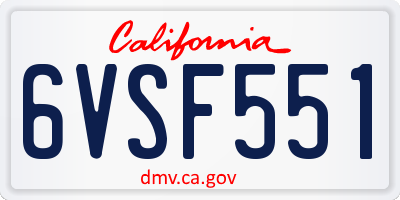 CA license plate 6VSF551