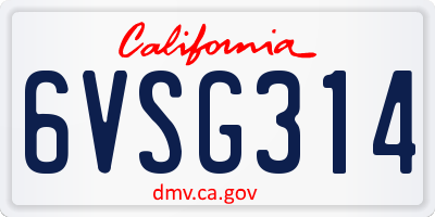 CA license plate 6VSG314