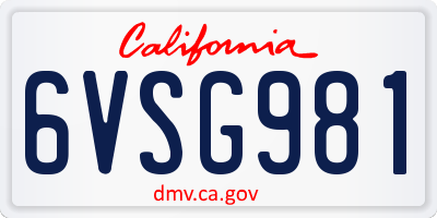 CA license plate 6VSG981