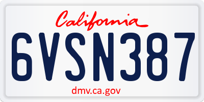 CA license plate 6VSN387