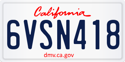 CA license plate 6VSN418