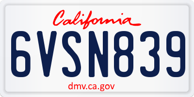 CA license plate 6VSN839