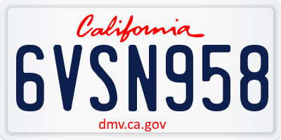 CA license plate 6VSN958
