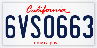 CA license plate 6VSO663