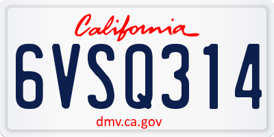 CA license plate 6VSQ314