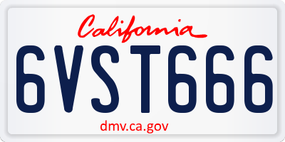 CA license plate 6VST666