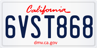 CA license plate 6VST868