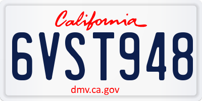 CA license plate 6VST948