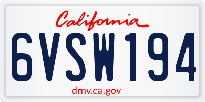 CA license plate 6VSW194