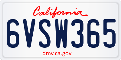 CA license plate 6VSW365