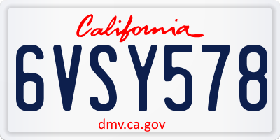 CA license plate 6VSY578