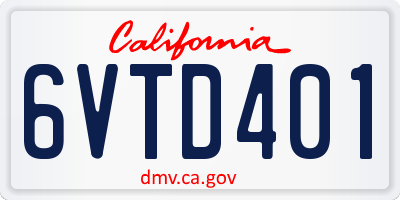 CA license plate 6VTD401