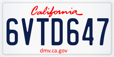 CA license plate 6VTD647