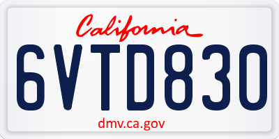 CA license plate 6VTD830