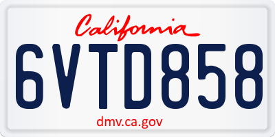 CA license plate 6VTD858