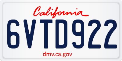 CA license plate 6VTD922