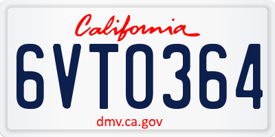 CA license plate 6VTO364