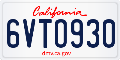 CA license plate 6VTO930