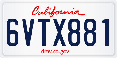 CA license plate 6VTX881