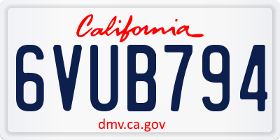 CA license plate 6VUB794