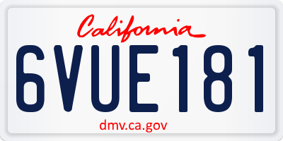 CA license plate 6VUE181