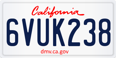 CA license plate 6VUK238