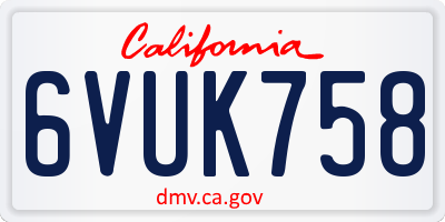 CA license plate 6VUK758
