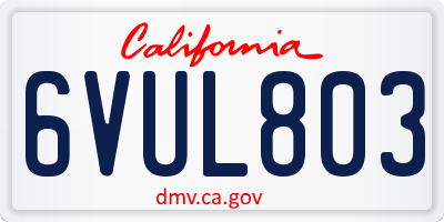 CA license plate 6VUL803