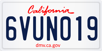 CA license plate 6VUN019