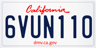 CA license plate 6VUN110