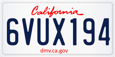 CA license plate 6VUX194