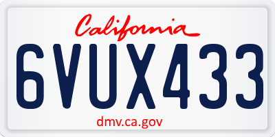CA license plate 6VUX433
