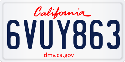CA license plate 6VUY863