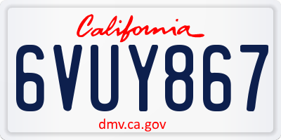 CA license plate 6VUY867