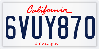 CA license plate 6VUY870