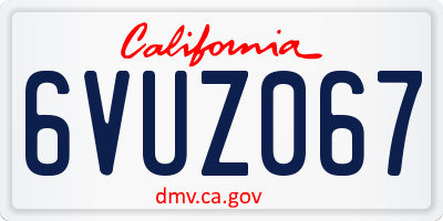 CA license plate 6VUZ067